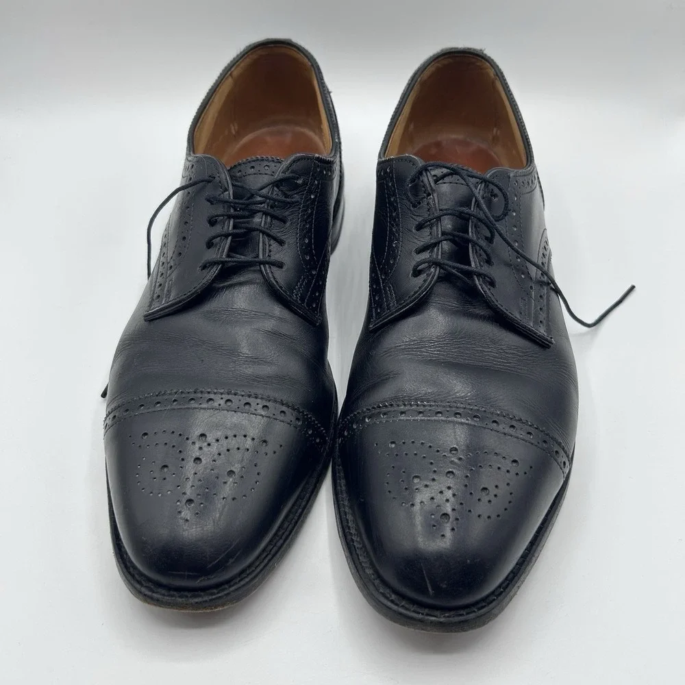 MENS USA ALLEN EDMONDS SANFORD BLACK LEATHER CAP TOE BROGUE‎ OXFORDS SHOES 12 AA